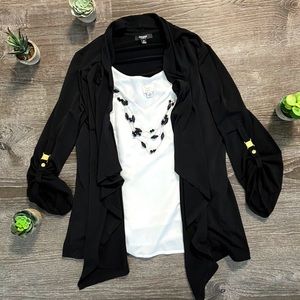 Black Flowy Blazer/Cover W/ Gold Detail On Sleeves